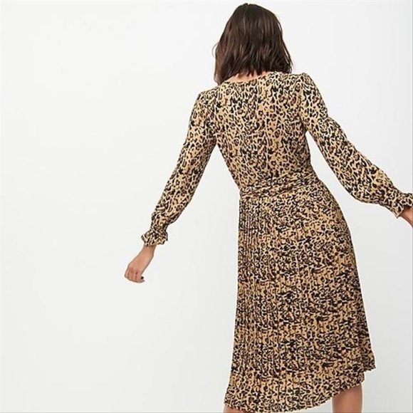 Long-sleeve pleated J. Crew Dress leopard print - Picture 2 of 4